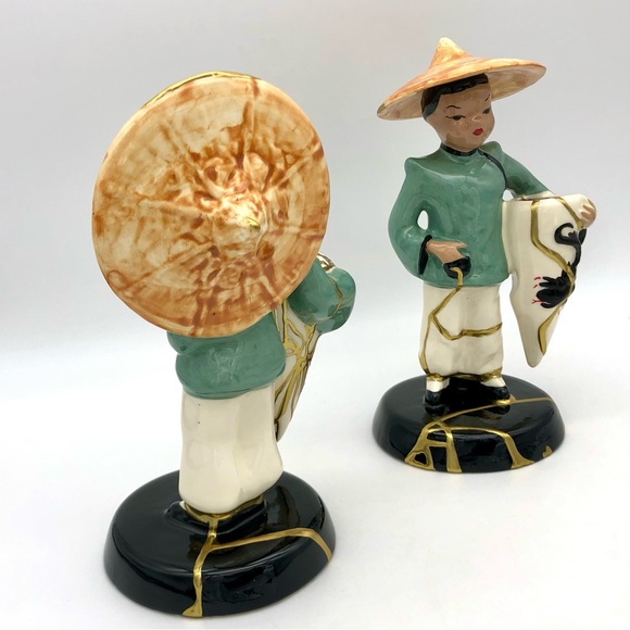 Vilas Asian Statuette Pair Kintsugi Repaired Gold Crack Art Growth Gift MCM - Picture 9 of 16